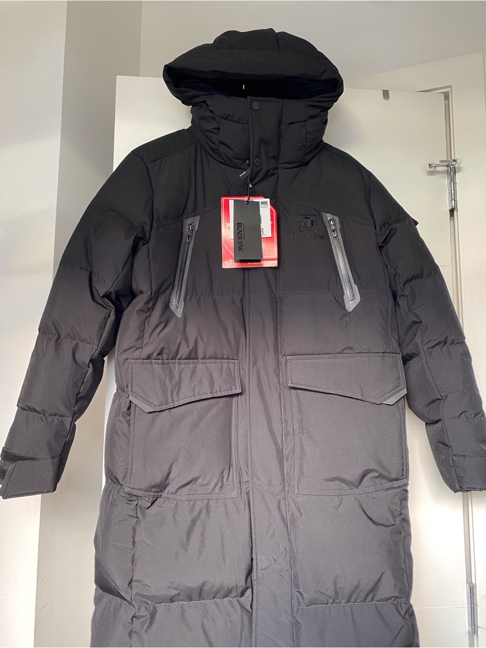 Men's Black Long Puffer Coat with Hood — Black